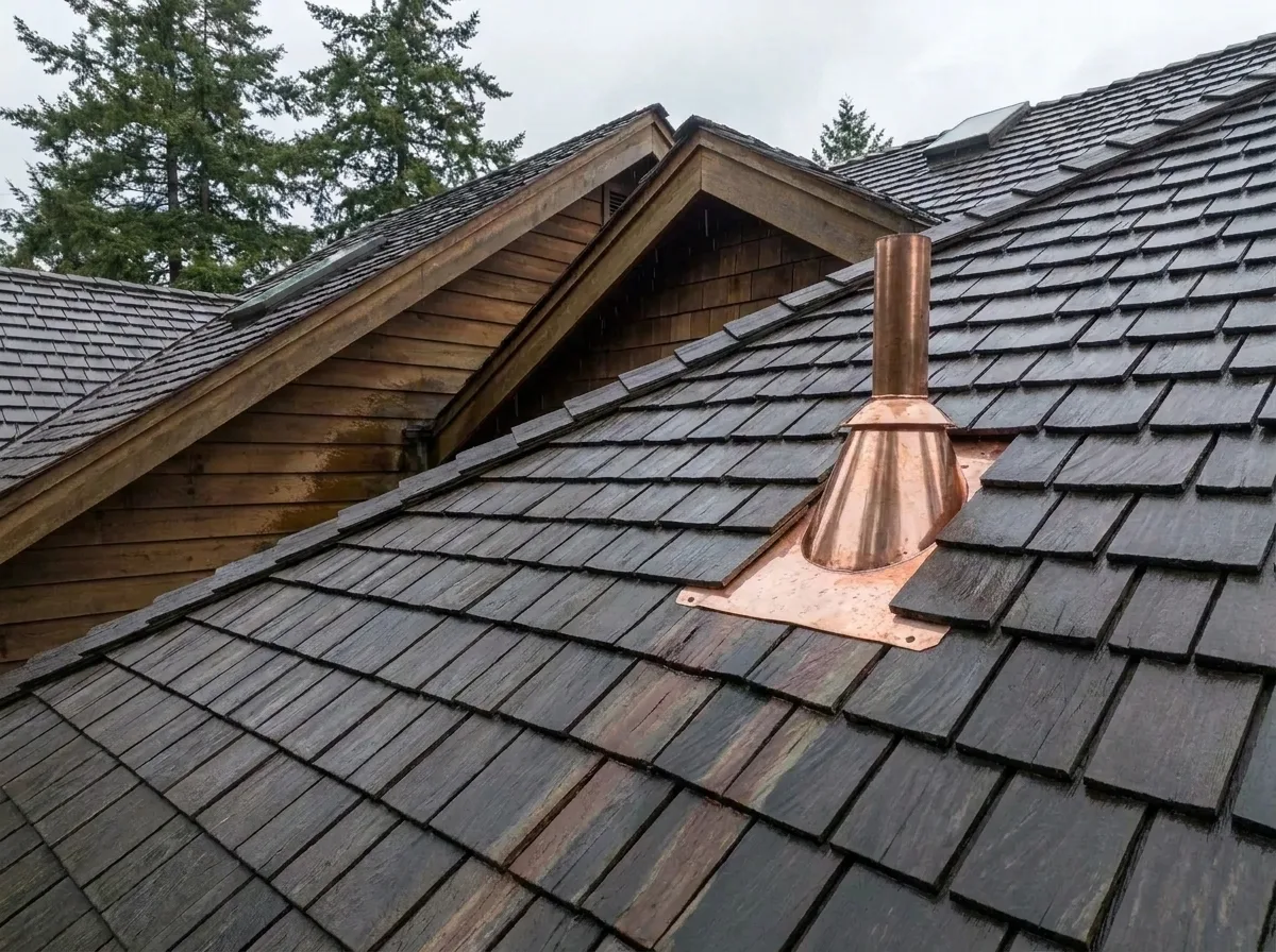 Resealed roof penetration with new flashing and watertight detailing on a Victoria BC home