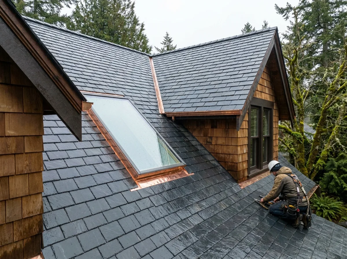 Skylight with new step flashing installed on a shingled Victoria BC roof